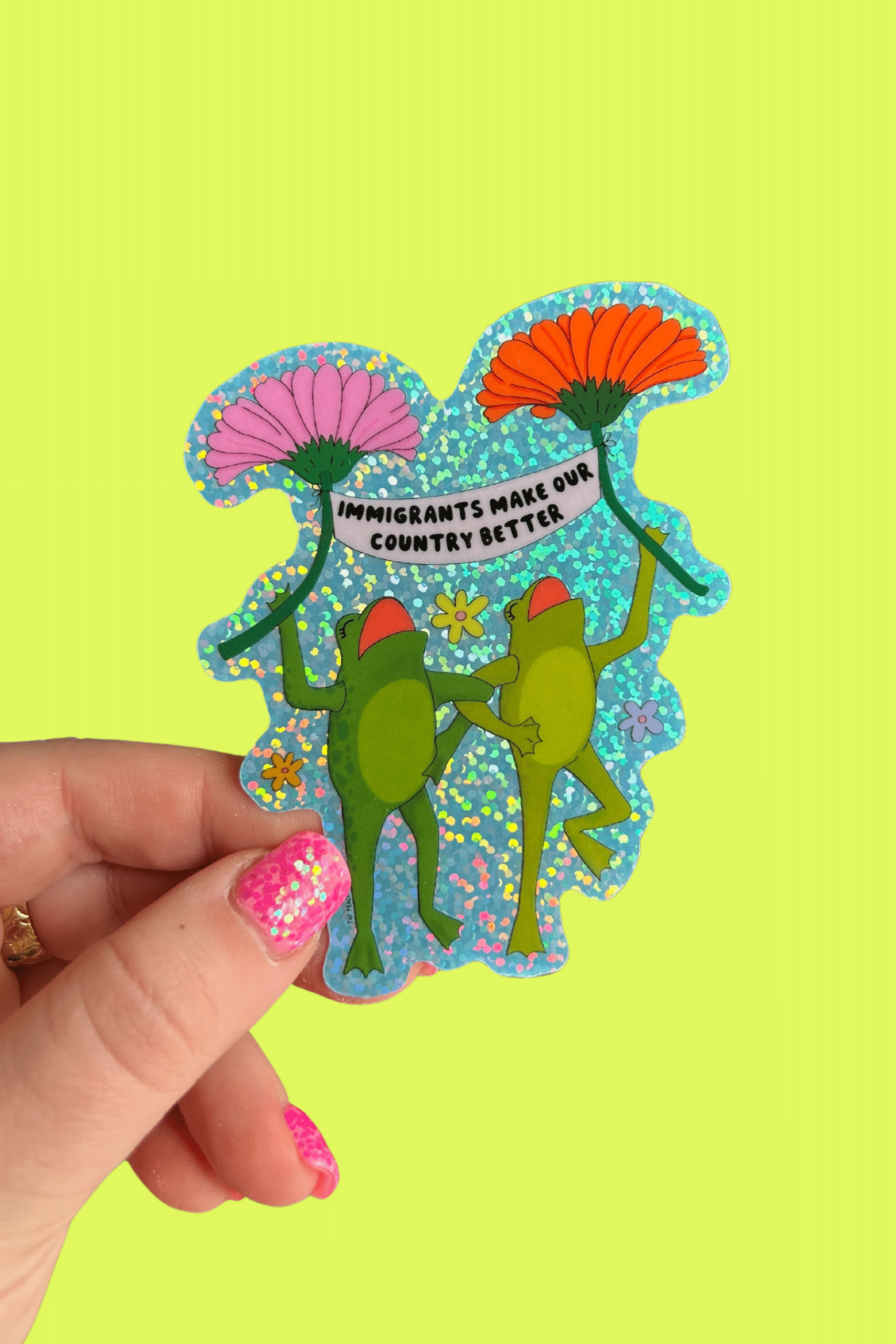 The Peach Fuzz Immigrants Make Our Country Better Glitter Sticker - Image 7