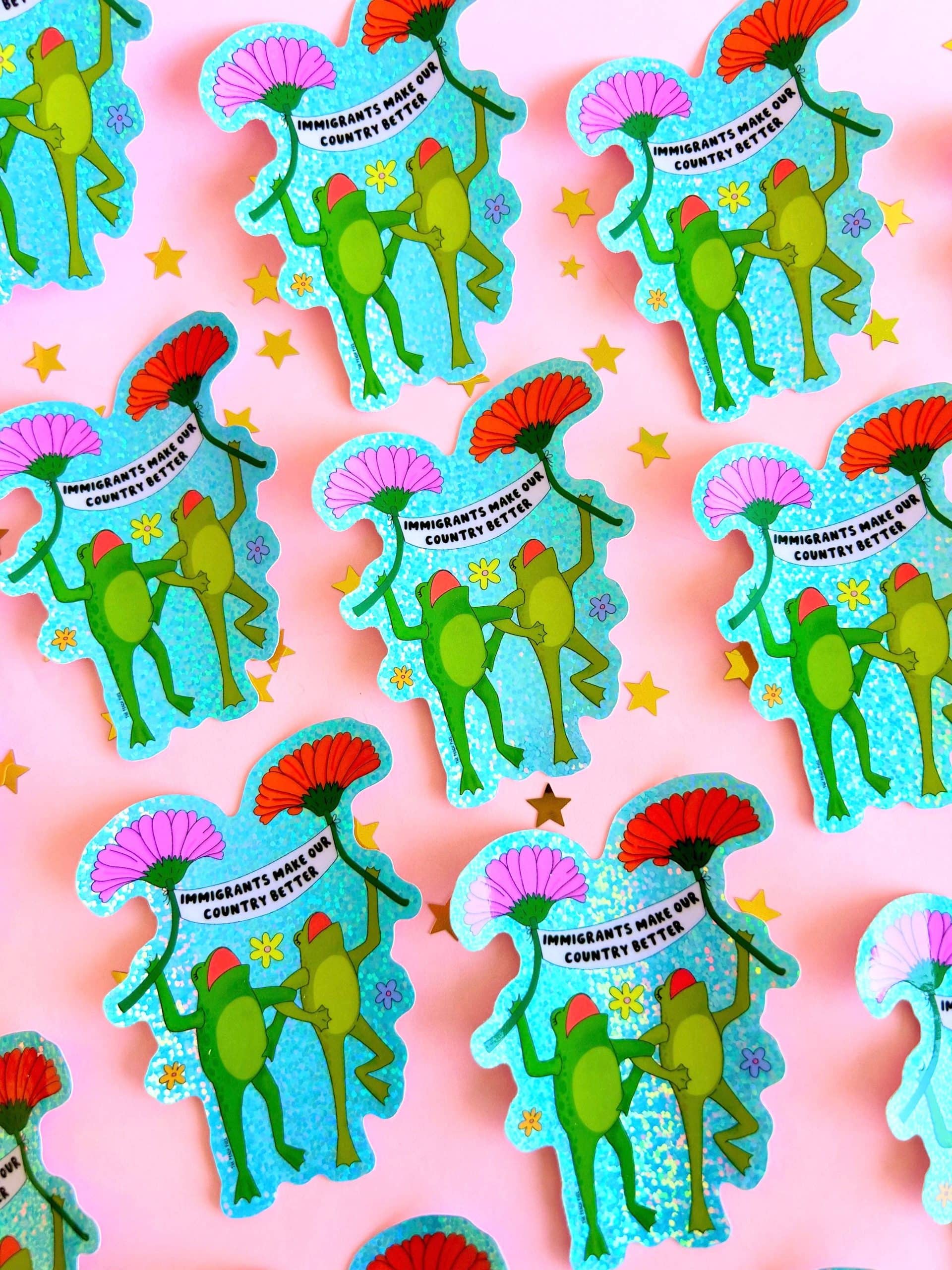 The Peach Fuzz Immigrants Make Our Country Better Glitter Sticker - Image 3