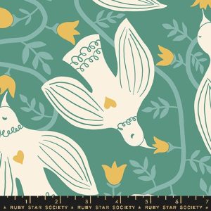 Ruby Star Society Jen Hewett Endpaper Hummingbirds Canvas Watercress (REMNANT)