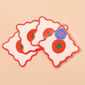 And Here We Are Crudité Tomato Summer Letterpress Reusable Vellum Coasters