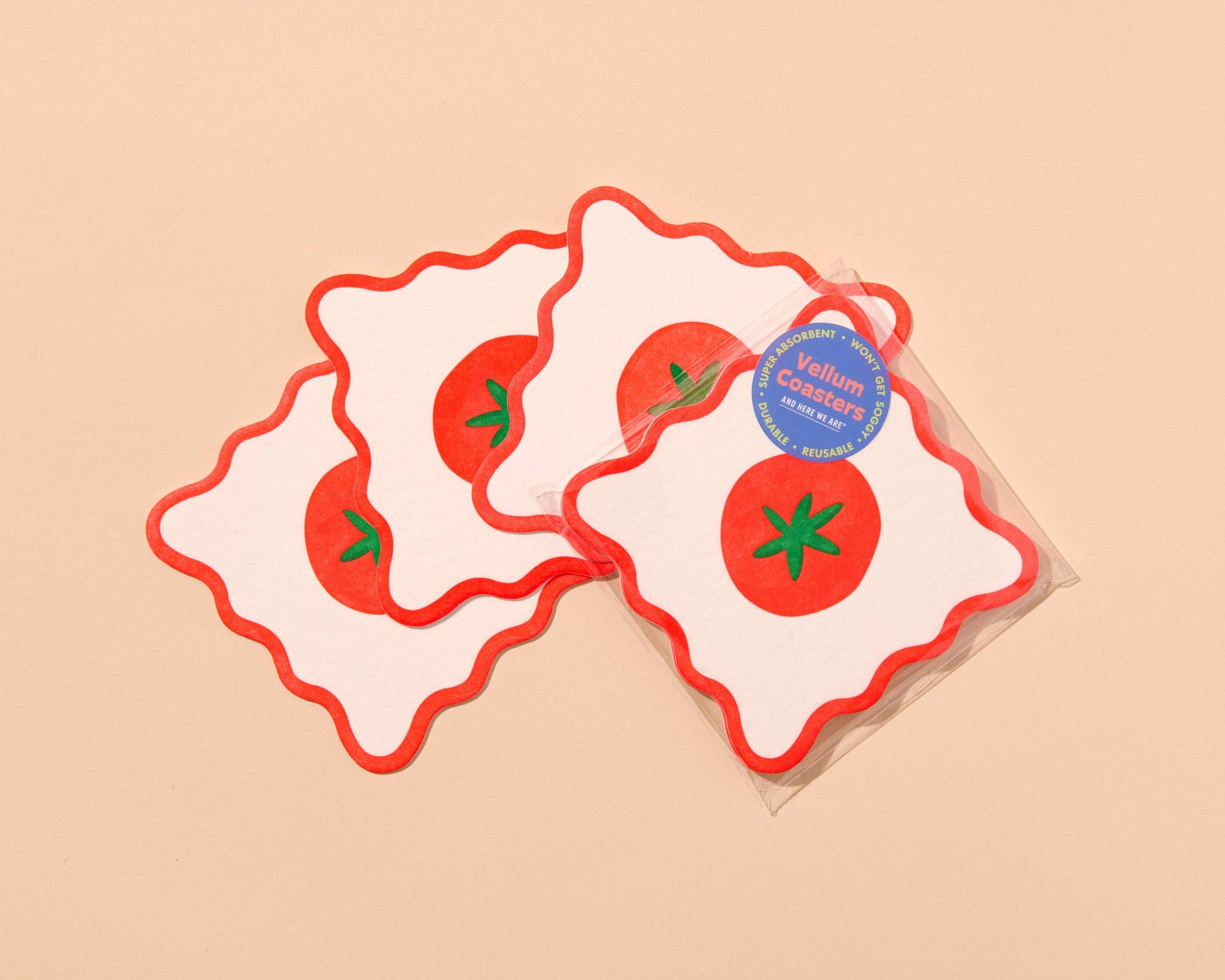 And Here We Are Crudité Tomato Summer Letterpress Reusable Vellum Coasters