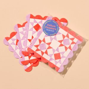 And Here We Are  Mod Quilt Red/Pink  Letterpress Reusable Vellum Coasters