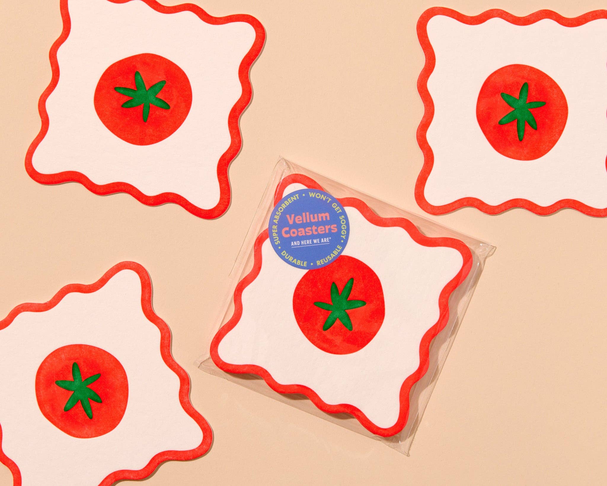 And Here We Are Crudité Tomato Summer Letterpress Reusable Vellum Coasters - Image 3
