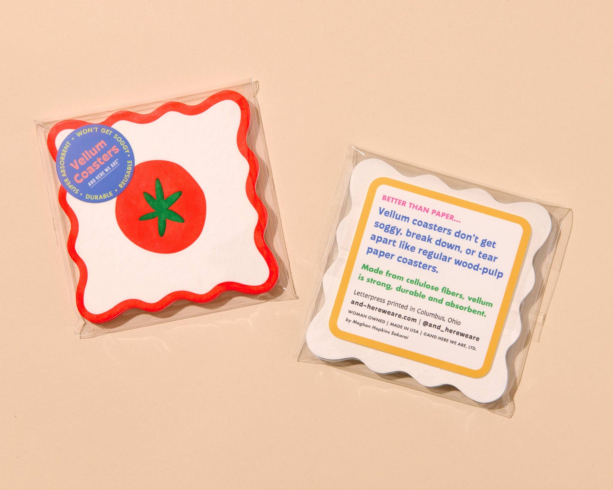 And Here We Are Crudité Tomato Summer Letterpress Reusable Vellum Coasters - Image 2